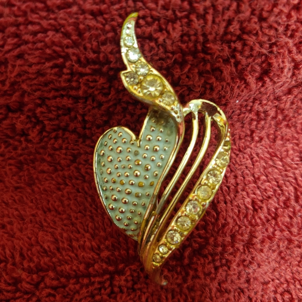 Gold-Tone Heart & Crystal Women's Brooch - Unbranded